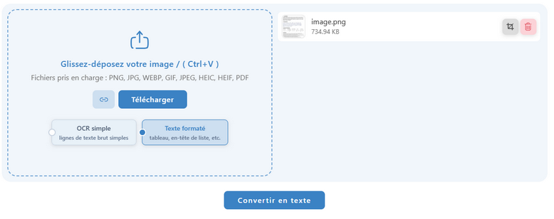 Image glissée-déposée et module « Texte formaté » sélectionné