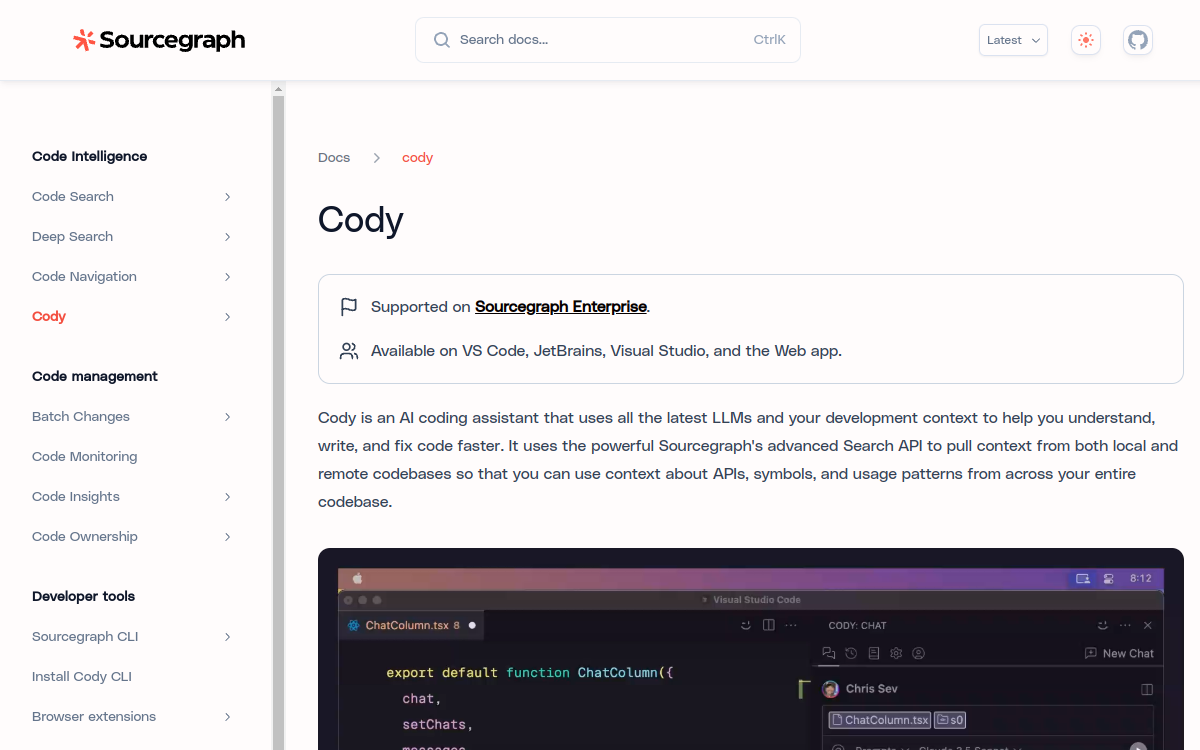 Capture d'écran de Sourcegraph Cody