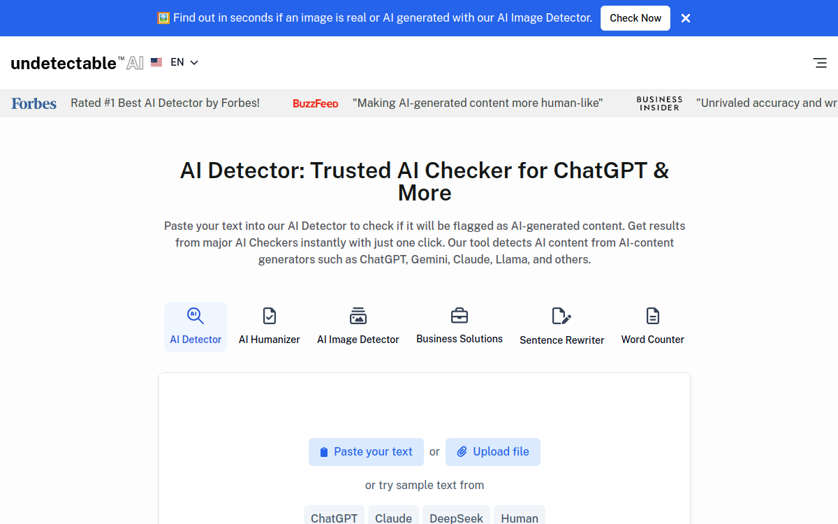 Capture d'écran de Undetectable.ai