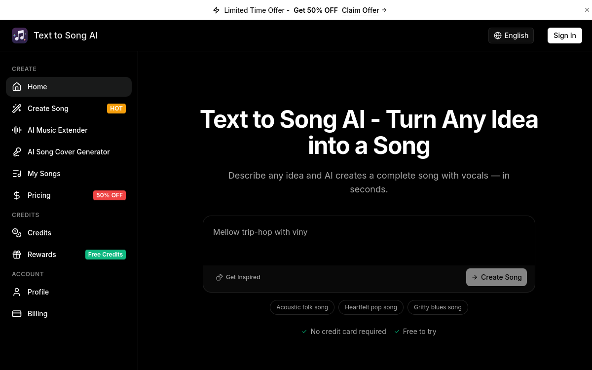 Capture d'écran de Text to Song AI