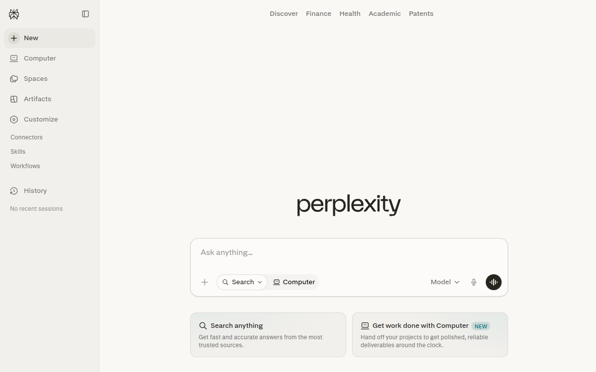 Capture d'écran de Perplexity AI