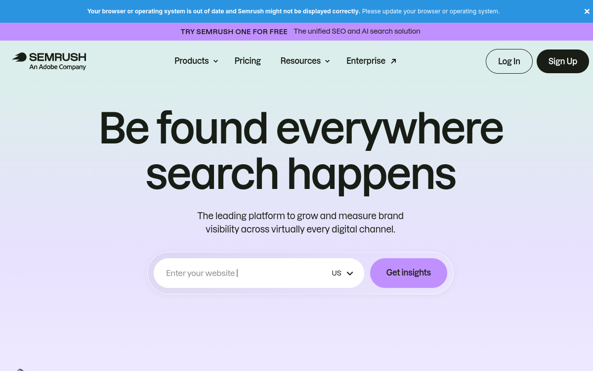 Capture d'écran de Semrush