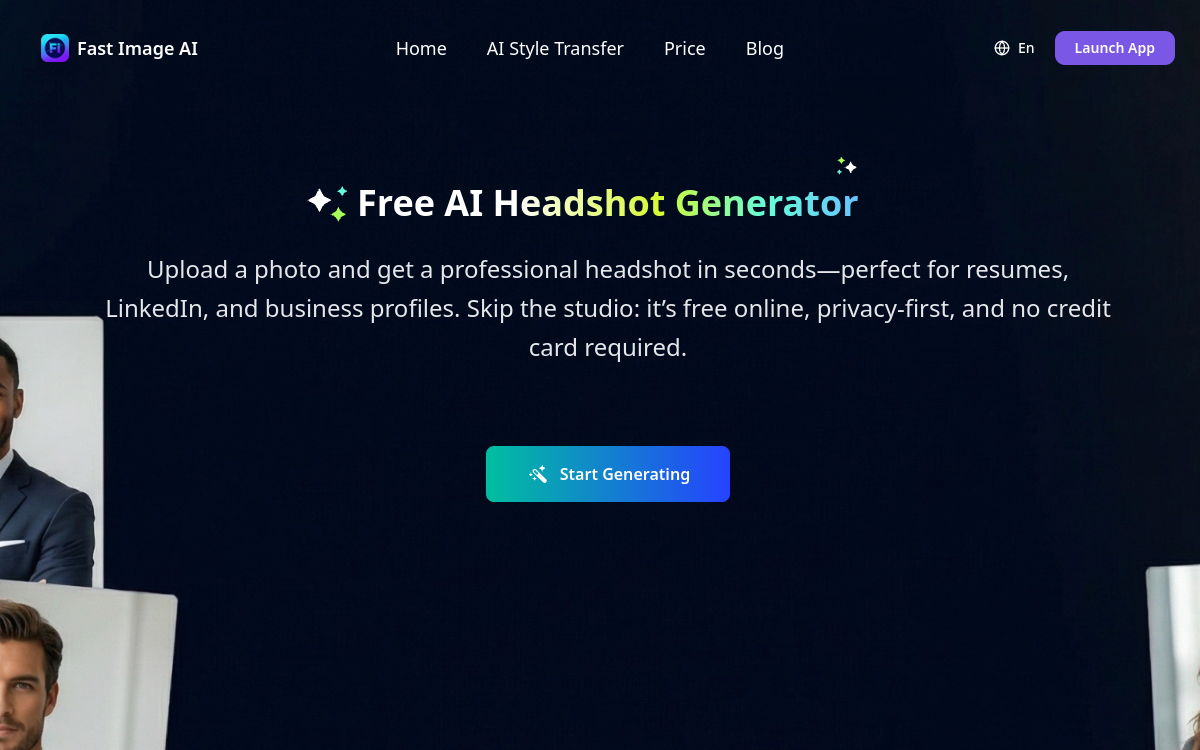 Capture d'écran de FastImage — AI Headshot Generator