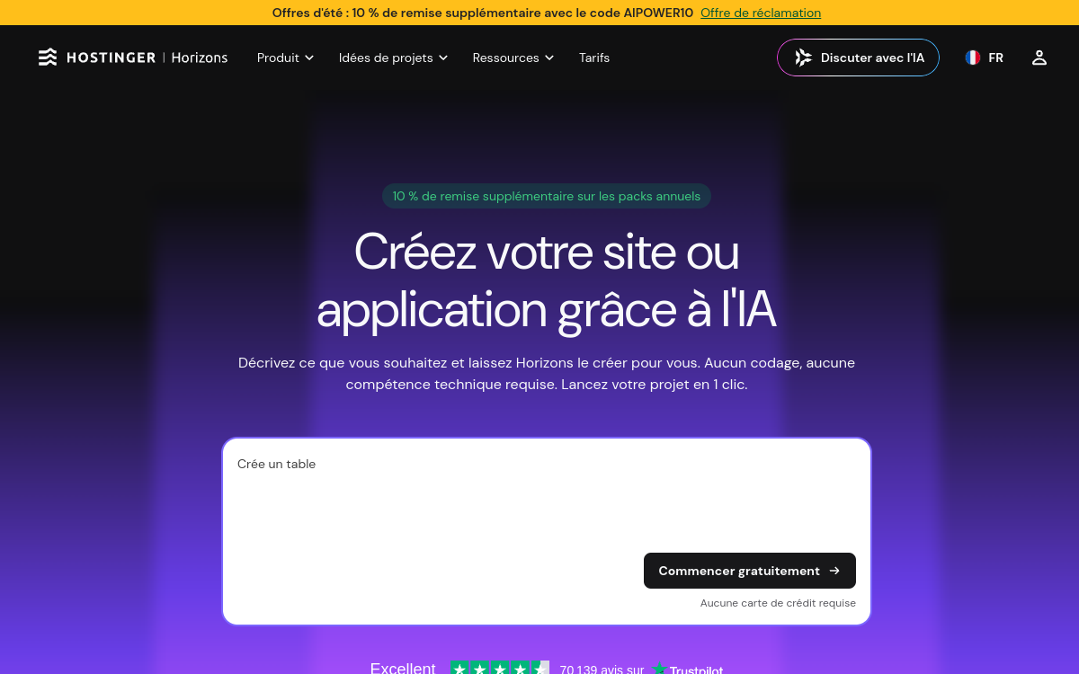 Capture d'écran de Hostinger Horizons