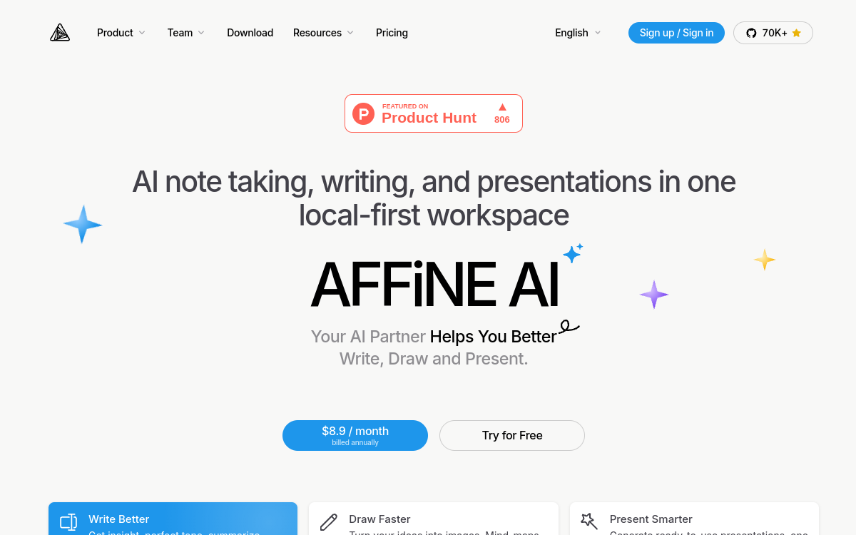 Capture d'écran de AFFiNE AI