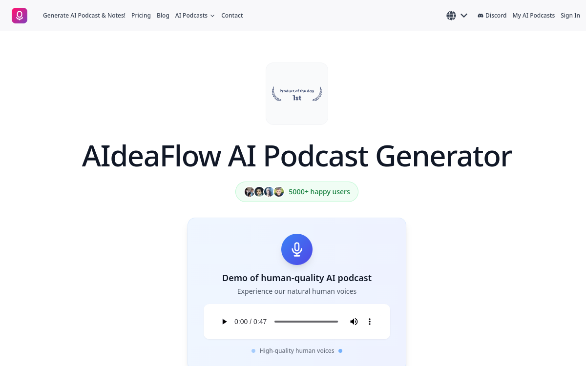 Capture d'écran de AIdeaFlow Podcast Generator