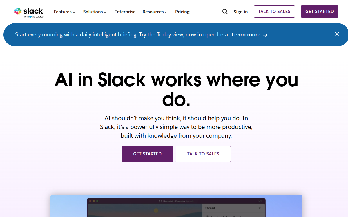Capture d'écran de Slack AI