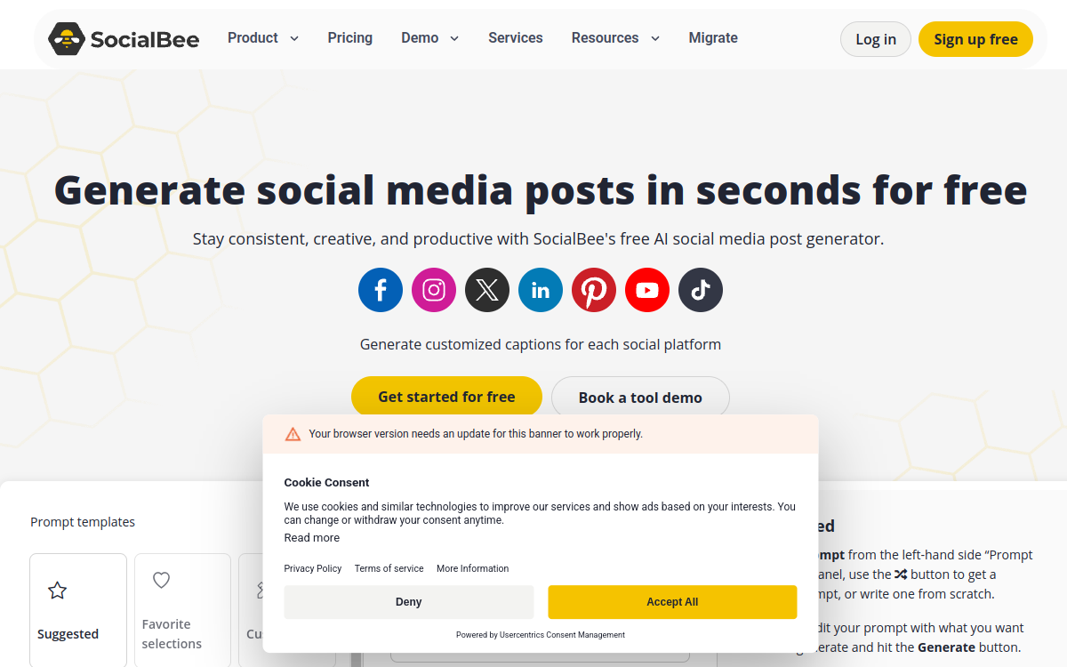 Capture d'écran de SocialBee AI Post Generator