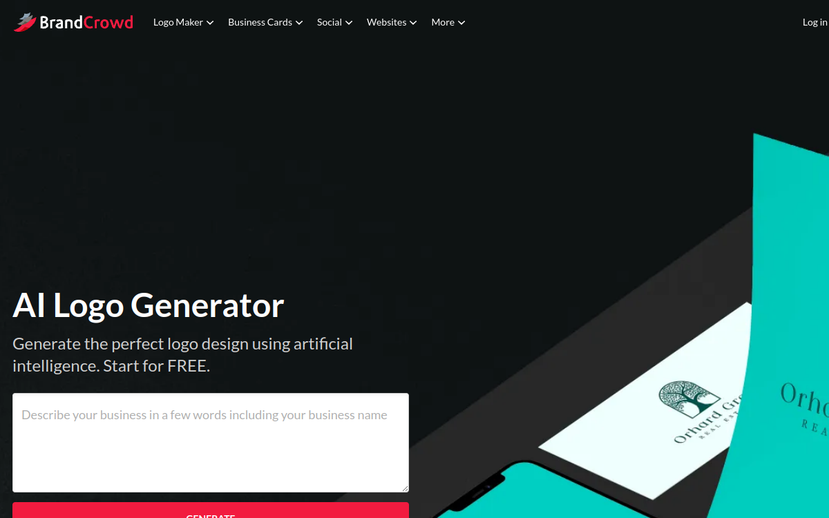 Capture d'écran de BrandCrowd AI Logo Generator