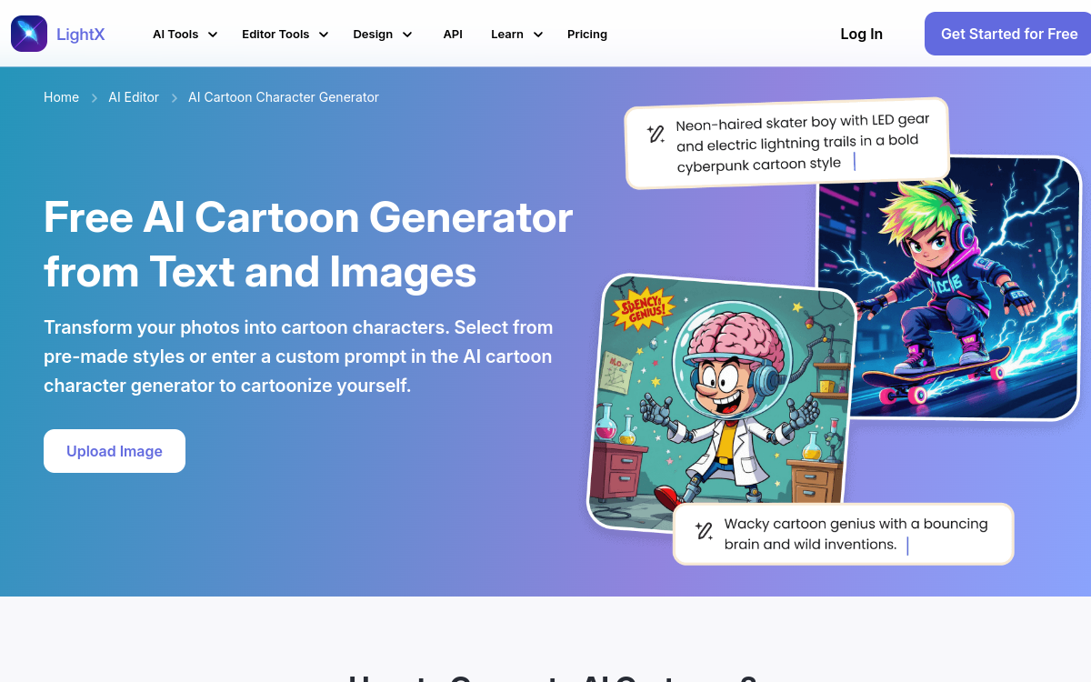 Capture d'écran de LightX AI Cartoon Generator
