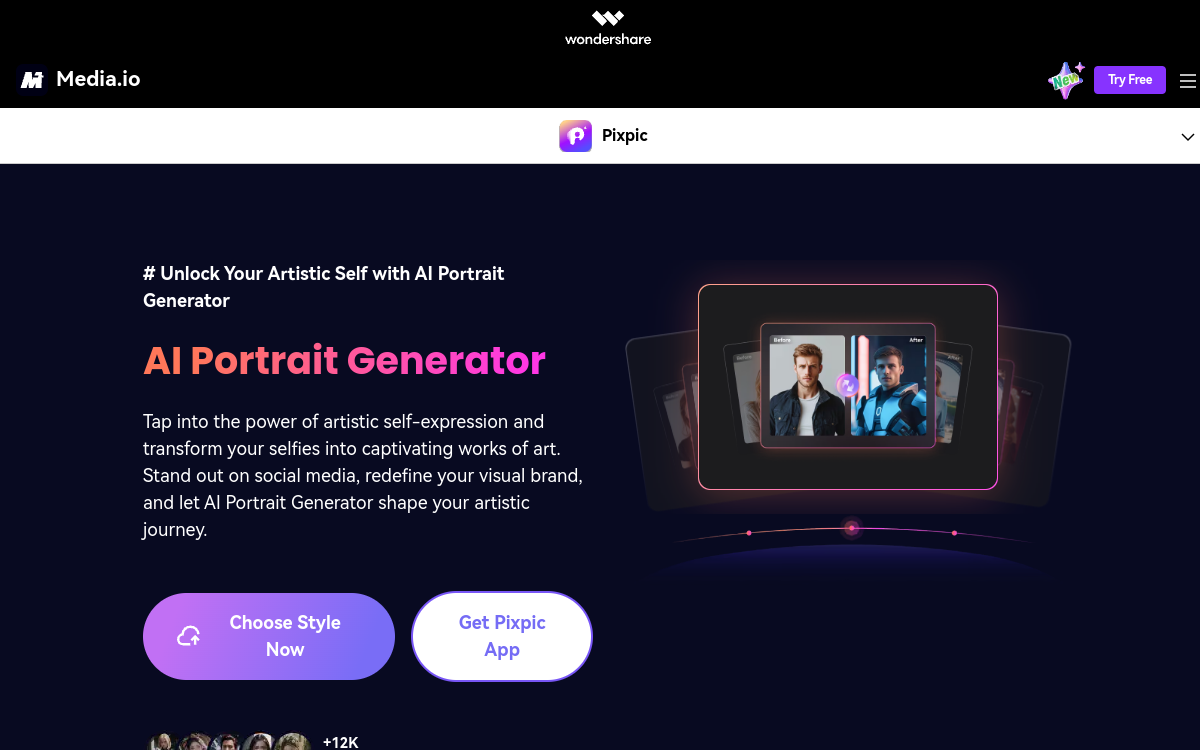 Capture d'écran de Media.io AI Portrait Generator