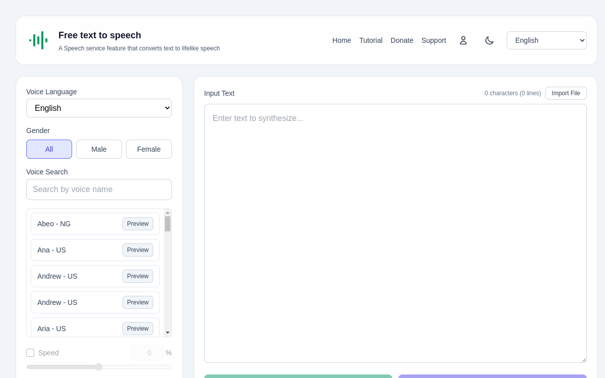 Capture d'écran de Text-to-Speech Online