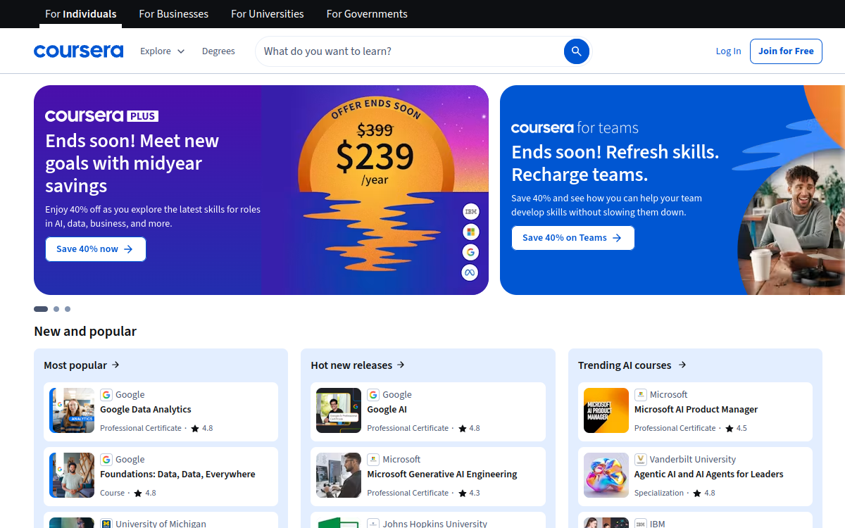 Capture d'écran de Coursera