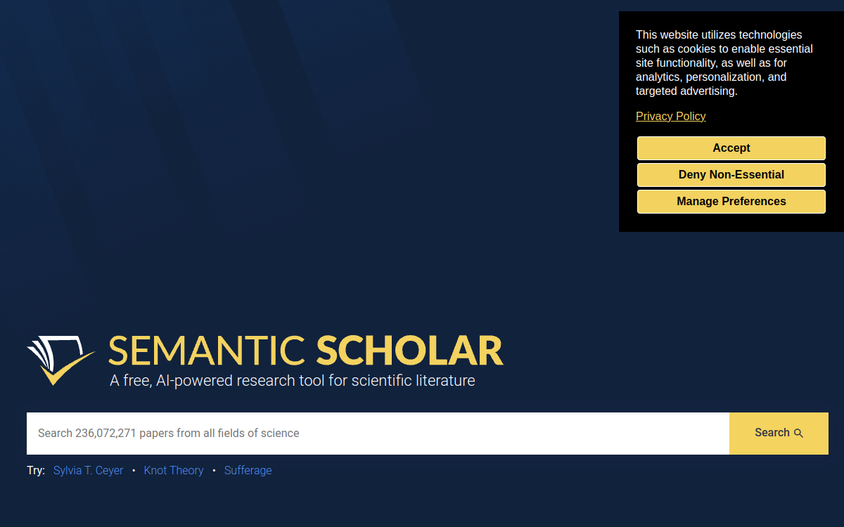 Capture d'écran de Semantic Scholar