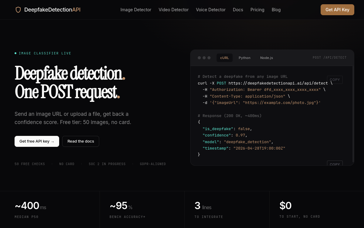 Capture d'écran de Deepfake Detection API
