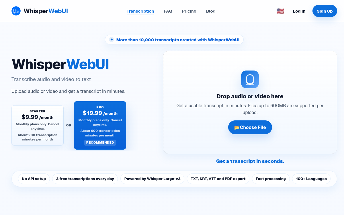 Capture d'écran de WhisperWebUI