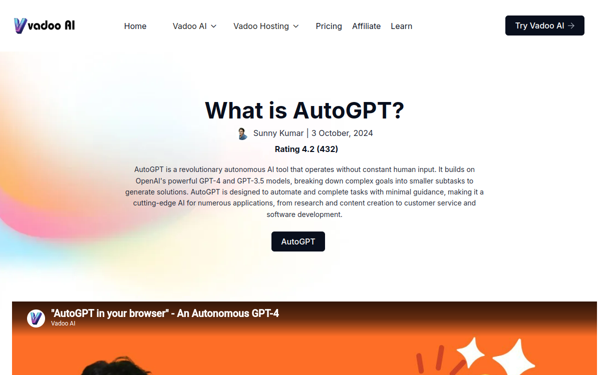 Capture d'écran de AutoGPT (Vadoo AI)