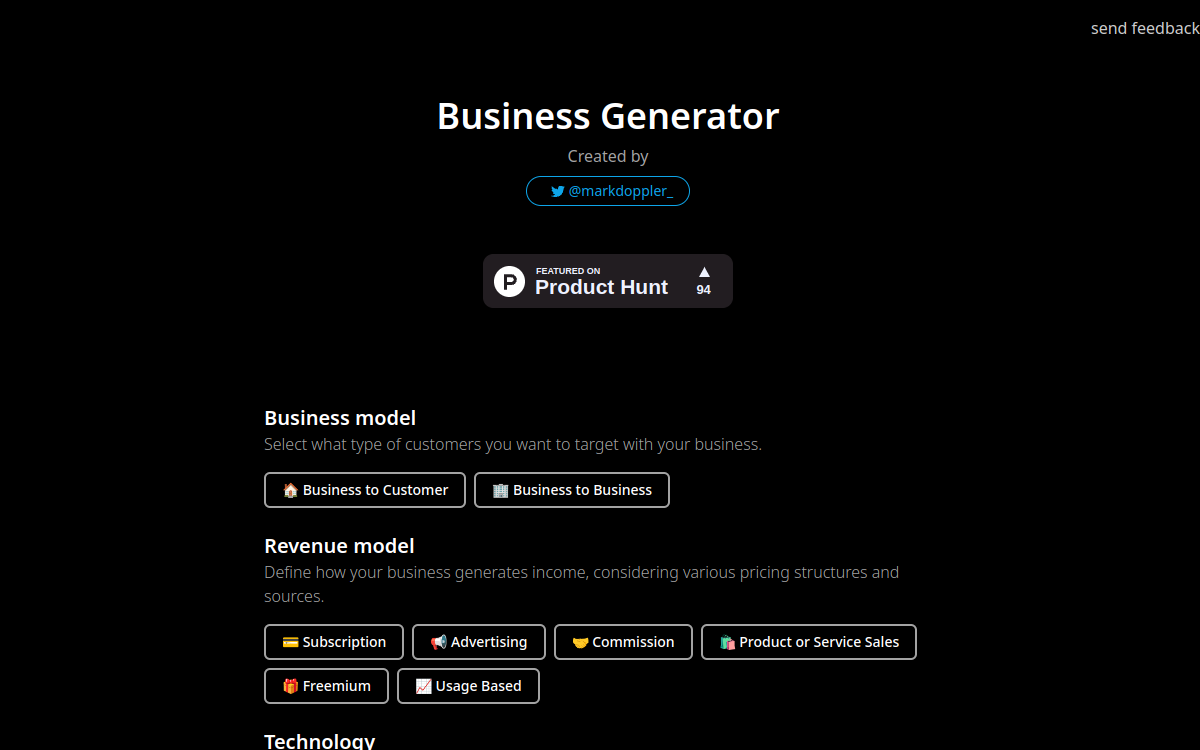 Capture d'écran de Business Generator