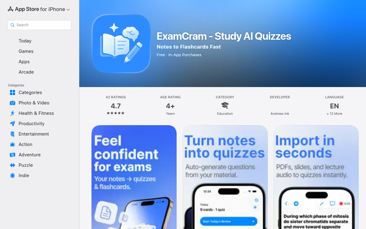 Capture d'écran de ExamCram – Study AI Quizzes
