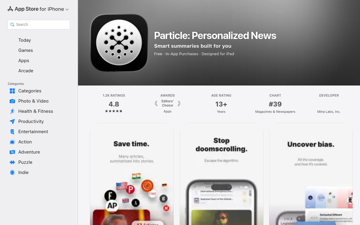 Capture d'écran de Particle News
