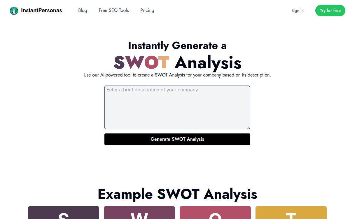 Capture d'écran de SwotAnalysis.dev
