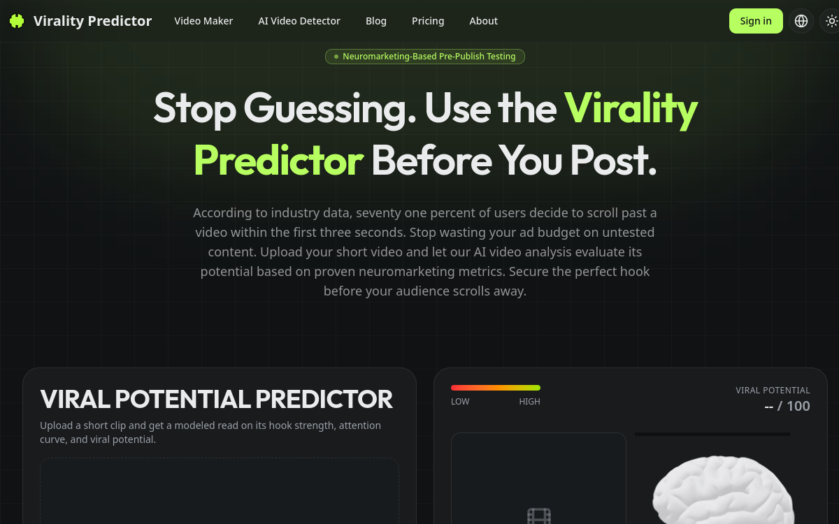Capture d'écran de Virality Predictor