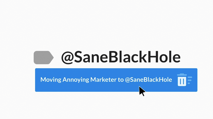 Animation de la fonction SaneBlackHole qui bloque un expéditeur indésirable